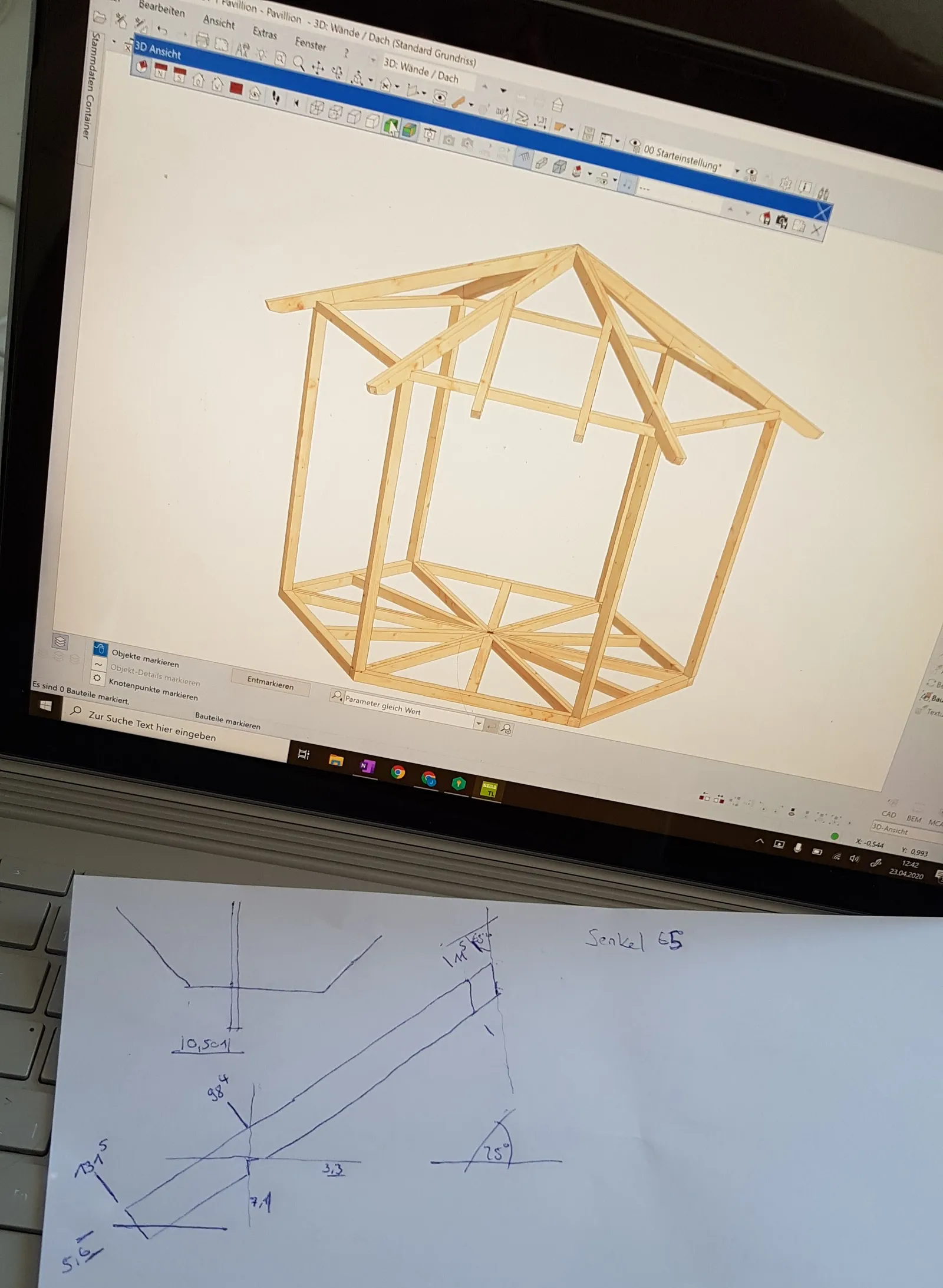 CAD-Zeichnung für ein Holzprojekt im Garten